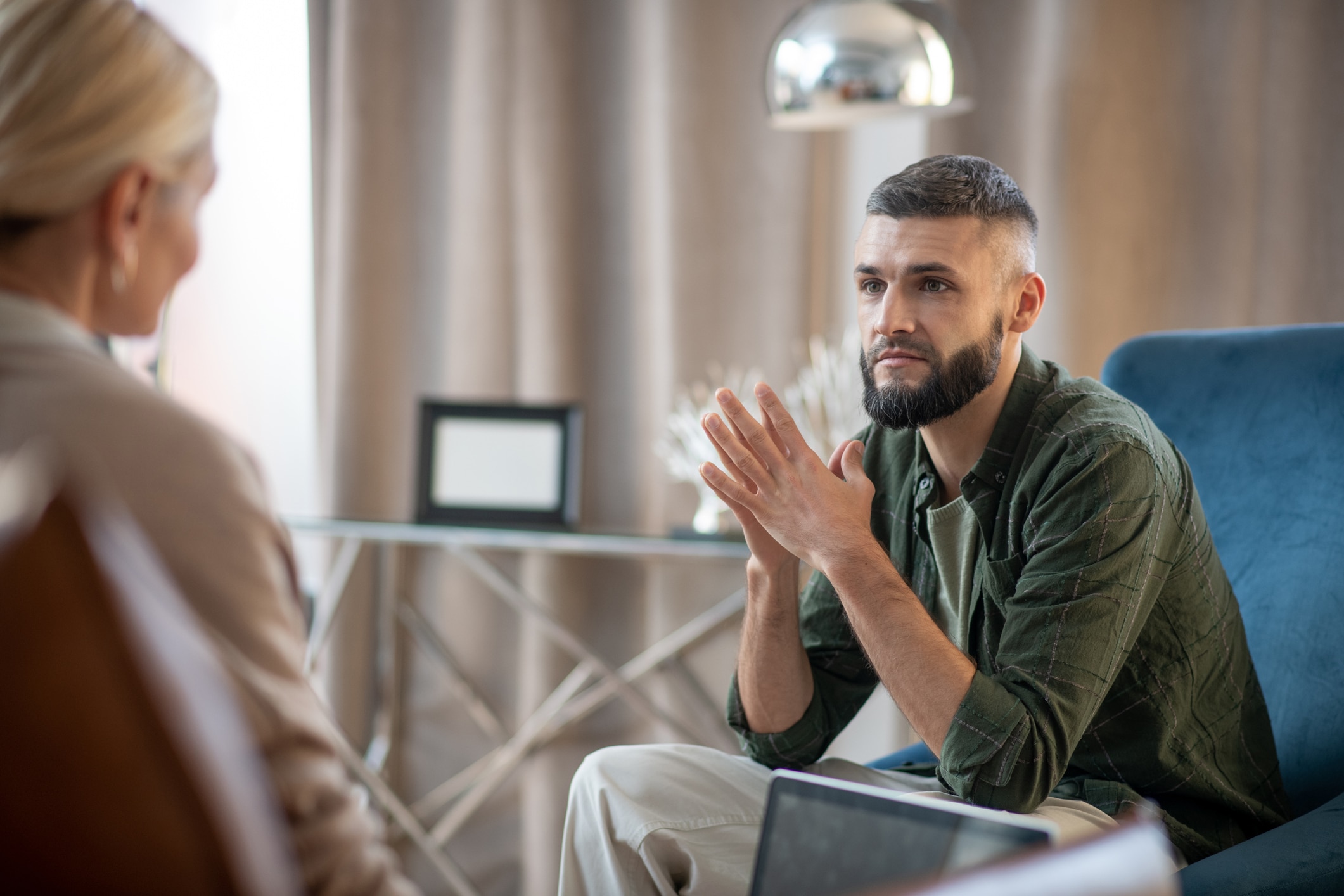 holistic rehab mindful therapy session with a man patient and women therapist